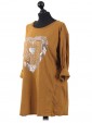 Italian Sequin Heart Cotton Top Mustard Side