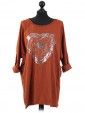 Italian Sequin Heart Cotton Top Rust