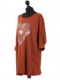 Italian Sequin Heart Cotton Top Rust Side