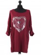 Italian Sequin Heart Cotton Top Wine