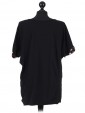 Italian Cotton Sequin Star and Sequin Sleeves Hem Lagenlook Top black back