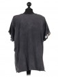 Italian Cotton Sequin Star and Sequin Sleeves Hem Lagenlook Top grey back