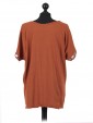 Italian Cotton Sequin Star and Sequin Sleeves Hem Lagenlook Top rust back