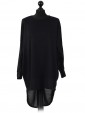 Italian Plain High Low Batwing Top black