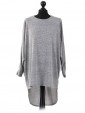 Italian Plain High Low Batwing Top grey