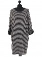 Italian Knitted Stripe Front Pockets Winter Dress Black