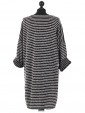 Italian Knitted Stripe Front Pockets Winter Dress Black Back