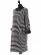 Italian Knitted Stripe Front Pockets Winter Dress Black Side
