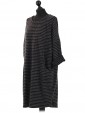 Italian Knitted Stripe Front Pockets Winter Dress Charcoal Side