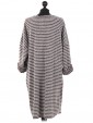 Italian Knitted Stripe Front Pockets Winter Dress Mocha Back