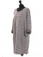 Italian Knitted Stripe Front Pockets Winter Dress Mocha Side