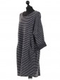Italian Knitted Stripe Front Pockets Winter Dress Navy Side