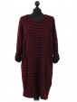 Italian Knitted Stripe Front Pockets Winter Dress Wine