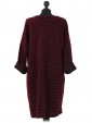 Italian Knitted Stripe Front Pockets Winter Dress Wine Back