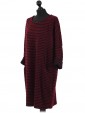 Italian Knitted Stripe Front Pockets Winter Dress Wine Side