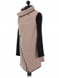 Italian Wool Wrap Over Coat with Gold Buckle Detail beige side