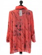 Italian Print Sequined Hem Top with Scarf-Coral back