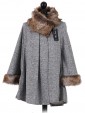 Italian Ladies Batwing Sleeves Fur Poncho grey