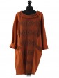 Italain Drop Neck Diamond Pattern Dress - rust