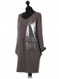 Italian Lagenlook Glossy Pocket Dress grey side