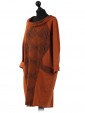 Italain Drop Neck Diamond Pattern Dress - rust side