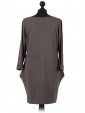 Italian Lagenlook Glossy Pocket Dress grey back