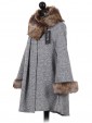 Italian Ladies Batwing Sleeves Fur Poncho grey side