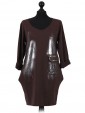 Italian Lagenlook Glossy Pocket Dress brown