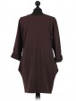 Italian Lagenlook Glossy Pocket Dress brown back