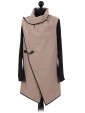 Italian Wool Wrap Over Coat with Gold Buckle Detail beige