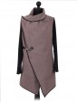 Italian Wool Wrap Over Coat with Gold Buckle Detail nude