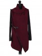 Italian Wool Wrap Over Coat with Gold Buckle Detail wine