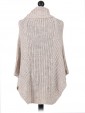 Italian Ladies Wool Mix Turtle Neck Knitted Poncho beige back