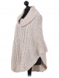 Italian Ladies Wool Mix Turtle Neck Knitted Poncho beige side