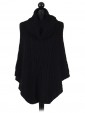 Italian Ladies Wool Mix Turtle Neck Knitted Poncho black
