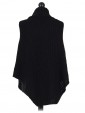 Italian Ladies Wool Mix Turtle Neck Knitted Poncho black back