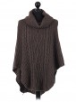 Italian Ladies Wool Mix Turtle Neck Knitted Poncho charcoal