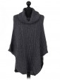 Italian Ladies Wool Mix Turtle Neck Knitted Poncho grey