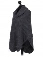 Italian Ladies Wool Mix Turtle Neck Knitted Poncho grey side
