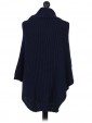 Italian Ladies Wool Mix Turtle Neck Knitted Poncho navy back