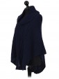 Italian Ladies Wool Mix Turtle Neck Knitted Poncho navy side