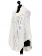 Italian Ladies Wool Mix Turtle Neck Knitted Poncho white side