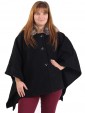 Ladies Faux Fur Collar Buttoned Poncho Black