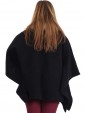 Ladies Faux Fur Collar Buttoned Poncho Black Back