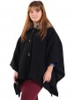 Ladies Faux Fur Collar Buttoned Poncho Black