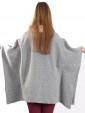 Ladies Faux Fur Collar Buttoned Poncho Grey Back